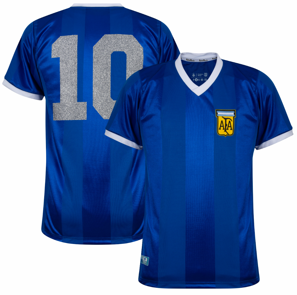 Argentina Away Retro No.10 (Maradona) Jersey 1986 (Retro Glitter Printing)